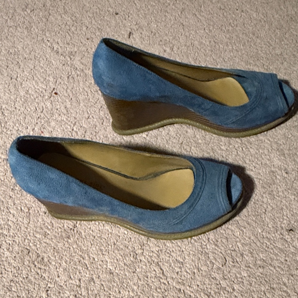 Elegant Blue Wedge Peep Toe Shoes